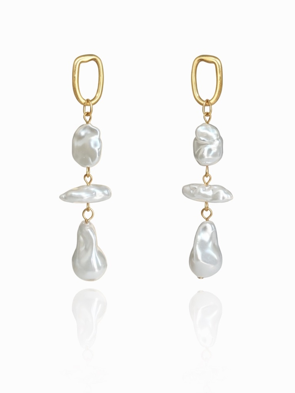Gold and White Baroque Pearl Drop Earrings